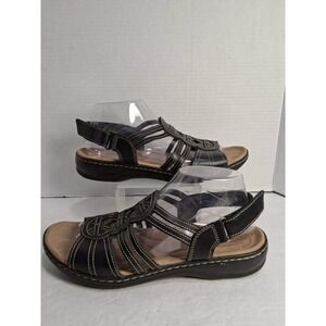 Clarks Collection Womens Black Leather Strappy Comfort Sandals Size 9.5‎